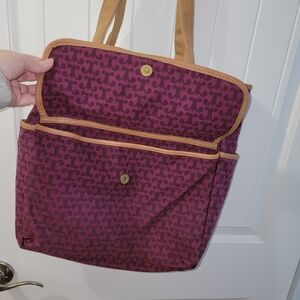 JoANN FABRICS Canvas Store Use Tote Bag Inside pockets Snap closure Plum Red